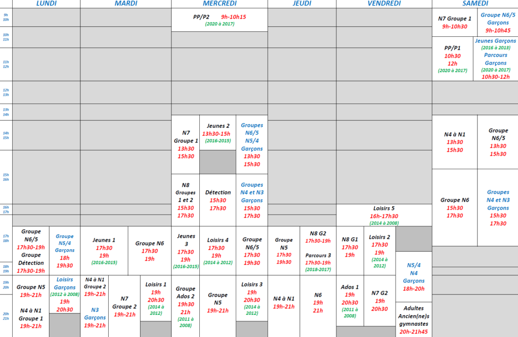 Planning entrainements 2024 2025