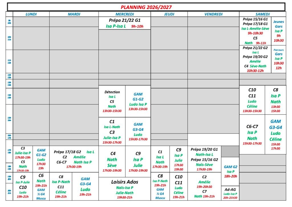 planning gymnastique Cabestany 2026-2027